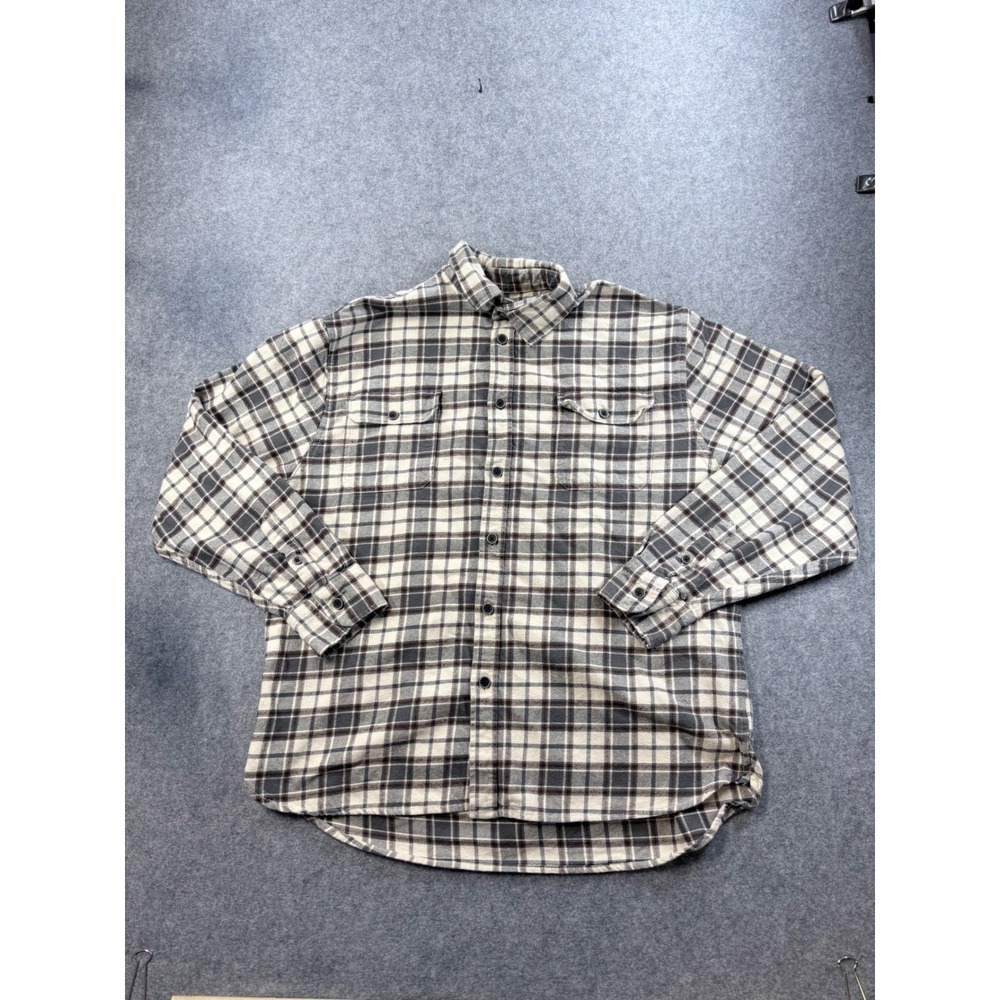 Jachs Mens Gray White Plaid Flannel Button Down Shirt Long Sleeve Size 2X